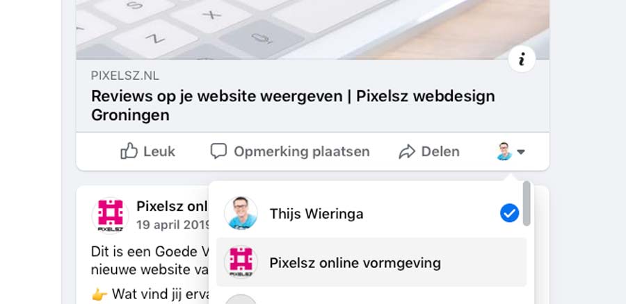 bericht facebook liken met pagina