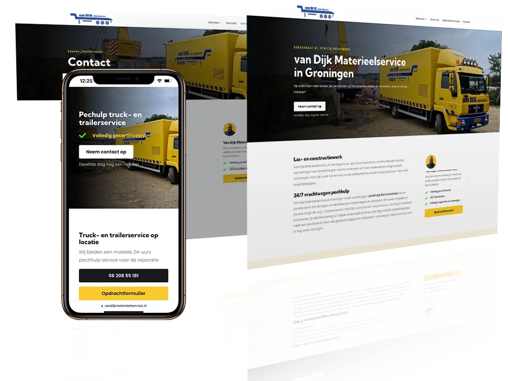 Webdesign mock-up materieel service Van Dijk