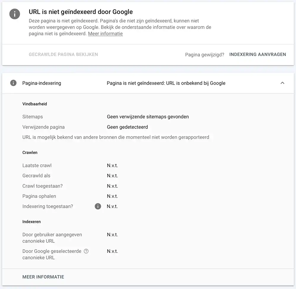 Google Search Console url inspectie pagina niet geindexeerd